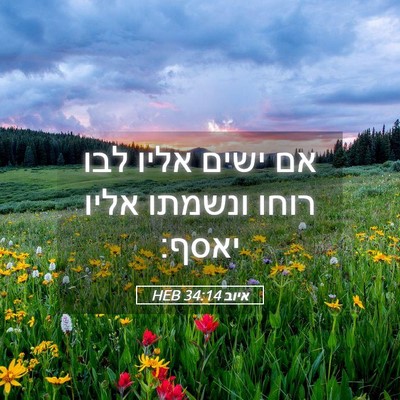 Picture 05 - איוב 34:14 HEB - אם ישים אליו לבו רוחו - Bible Verse Picture