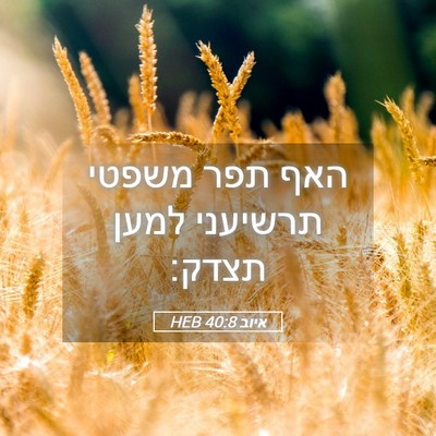 Picture 05 - איוב 40:8 HEB - האף תפר משפטי תרשיעני למען - Bible Verse Picture