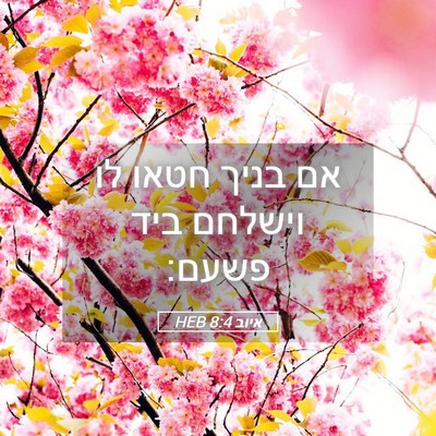 Picture 05 - איוב 8:4 HEB - אם בניך חטאו לו וישלחם ביד - Bible Verse Picture