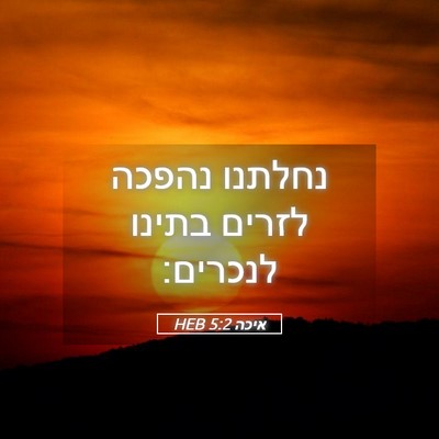 Picture 05 - איכה 5:2 HEB - נחלתנו נהפכה לזרים בתינו - Bible Verse Picture