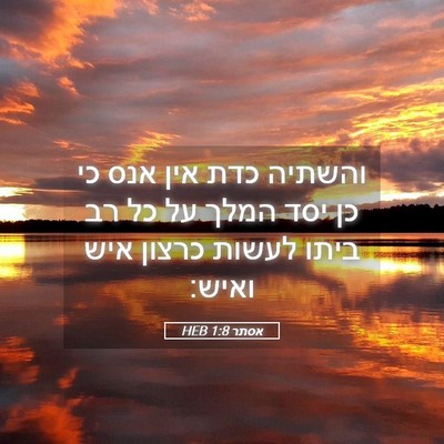 Picture 05 - אסתר 1:8 HEB - והשתיה כדת אין אנס כי כן - Bible Verse Picture