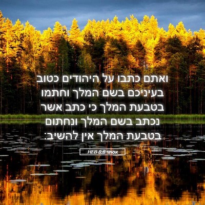 Picture 05 - אסתר 8:8 HEB - ואתם כתבו על היהודים כטוב - Bible Verse Picture
