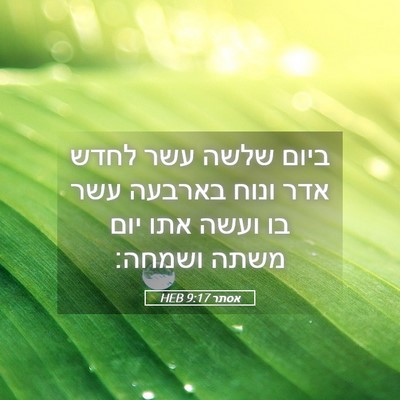 Picture 05 - אסתר 9:17 HEB - ביום שלשה עשר לחדש אדר ונוח - Bible Verse Picture