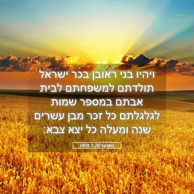 Picture 05 - במדבר 1:20 HEB - ויהיו בני ראובן בכר ישראל - Bible Verse Picture