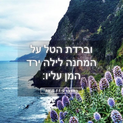 Picture 05 - במדבר 11:9 HEB - וברדת הטל על המחנה לילה ירד - Bible Verse Picture