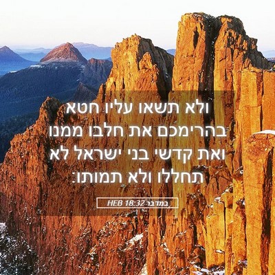 Picture 05 - במדבר 18:32 HEB - ולא תשאו עליו חטא בהרימכם - Bible Verse Picture