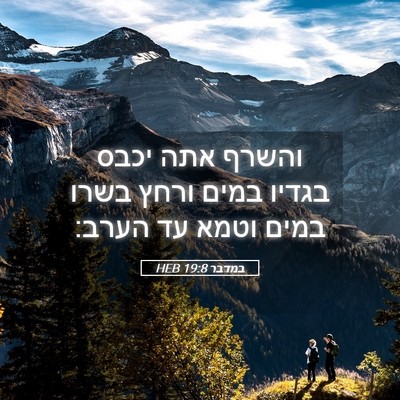 Picture 05 - במדבר 19:8 HEB - והשרף אתה יכבס בגדיו במים - Bible Verse Picture