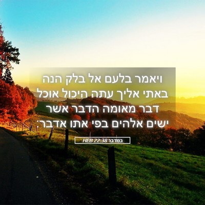 Picture 05 - במדבר 22:38 HEB - ויאמר בלעם אל בלק הנה באתי - Bible Verse Picture