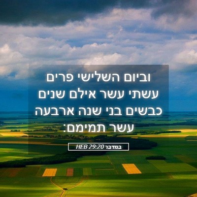 Picture 05 - במדבר 29:20 HEB - וביום השלישי פרים עשתי עשר - Bible Verse Picture