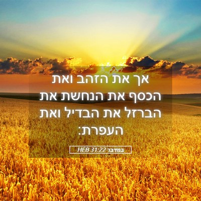 Picture 05 - במדבר 31:22 HEB - אך את הזהב ואת הכסף את - Bible Verse Picture