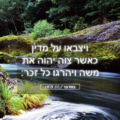 Picture 05 - במדבר 31:7 HEB - ויצבאו על מדין כאשר צוה - Bible Verse Picture