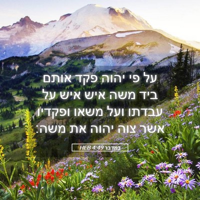 Picture 05 - במדבר 4:49 HEB - על פי יהוה פקד אותם ביד משה - Bible Verse Picture