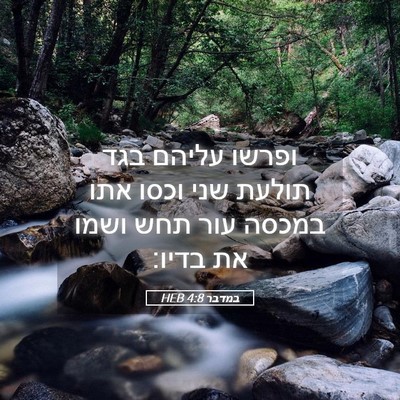 Picture 05 - במדבר 4:8 HEB - ופרשו עליהם בגד תולעת שני - Bible Verse Picture