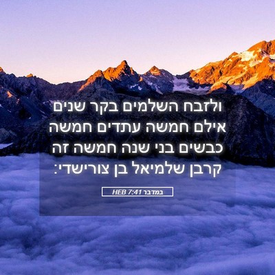 Picture 05 - במדבר 7:41 HEB - ולזבח השלמים בקר שנים אילם - Bible Verse Picture