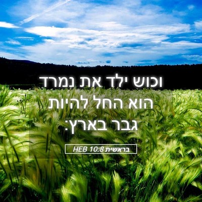 Picture 05 - בראשית 10:8 HEB - וכוש ילד את נמרד הוא החל - Bible Verse Picture
