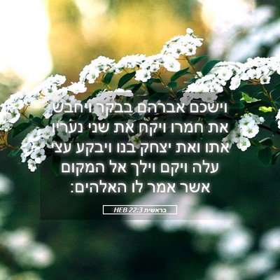Picture 05 - בראשית 22:3 HEB - וישכם אברהם בבקר ויחבש את - Bible Verse Picture