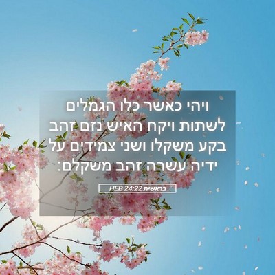 Picture 05 - בראשית 24:22 HEB - ויהי כאשר כלו הגמלים לשתות - Bible Verse Picture