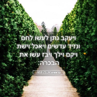 Picture 05 - בראשית 25:34 HEB - ויעקב נתן לעשו לחם ונזיד - Bible Verse Picture