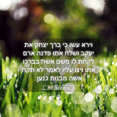 Picture 05 - בראשית 28:6 HEB - וירא עשו כי ברך יצחק את - Bible Verse Picture