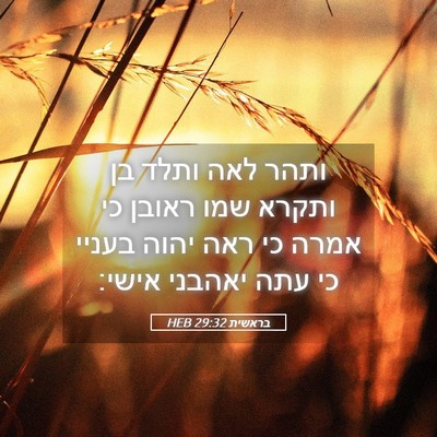 Picture 05 - בראשית 29:32 HEB - ותהר לאה ותלד בן ותקרא שמו - Bible Verse Picture