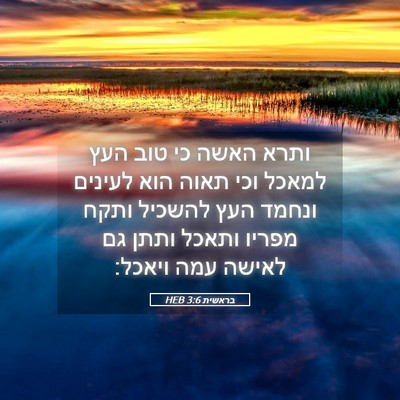 Picture 05 - בראשית 3:6 HEB - ותרא האשה כי טוב העץ למאכל - Bible Verse Picture