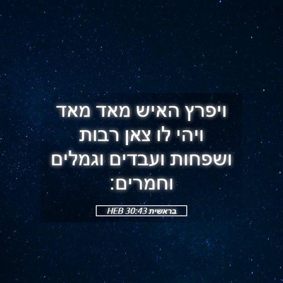 Picture 05 - בראשית 30:43 HEB - ויפרץ האיש מאד מאד ויהי לו - Bible Verse Picture