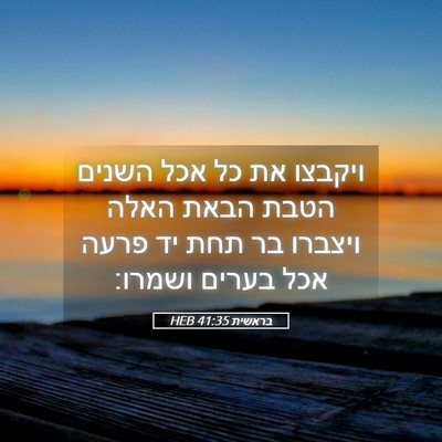 Picture 05 - בראשית 41:35 HEB - ויקבצו את כל אכל השנים הטבת - Bible Verse Picture