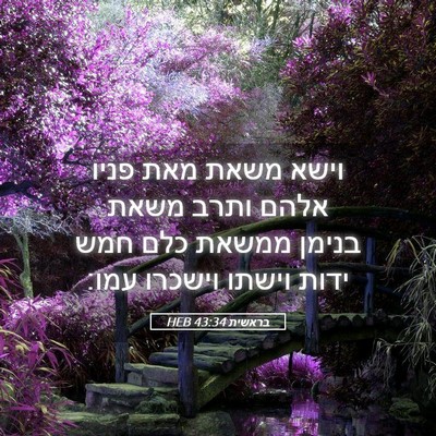 Picture 05 - בראשית 43:34 HEB - וישא משאת מאת פניו אלהם - Bible Verse Picture