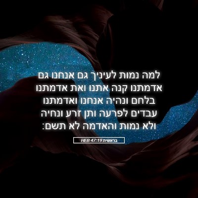 Picture 05 - בראשית 47:19 HEB - למה נמות לעיניך גם אנחנו גם - Bible Verse Picture