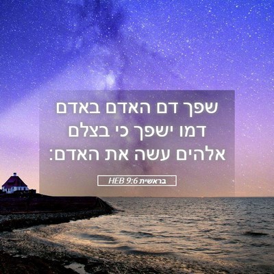Picture 05 - בראשית 9:6 HEB - שפך דם האדם באדם דמו ישפך - Bible Verse Picture