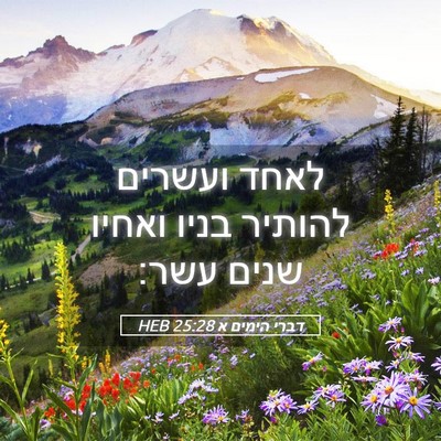 Picture 05 - דברי הימים א 25:28 HEB - לאחד ועשרים להותיר בניו - Bible Verse Picture