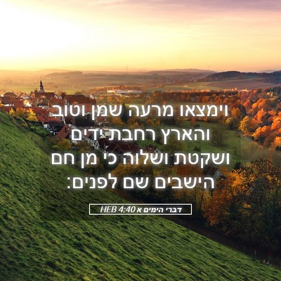 Picture 05 - דברי הימים א 4:40 HEB - וימצאו מרעה שמן וטוב והארץ - Bible Verse Picture