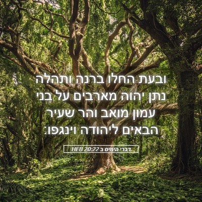 Picture 05 - דברי הימים ב 20:22 HEB - ובעת החלו ברנה ותהלה נתן - Bible Verse Picture