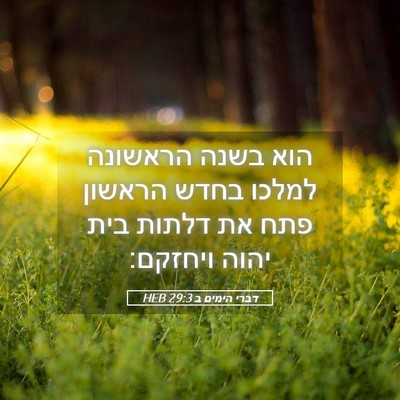 Picture 05 - דברי הימים ב 29:3 HEB - הוא בשנה הראשונה למלכו - Bible Verse Picture