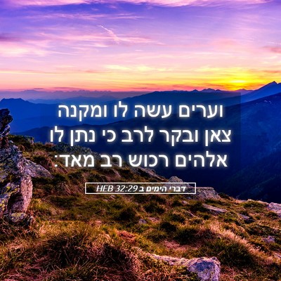 Picture 05 - דברי הימים ב 32:29 HEB - וערים עשה לו ומקנה צאן ובקר - Bible Verse Picture