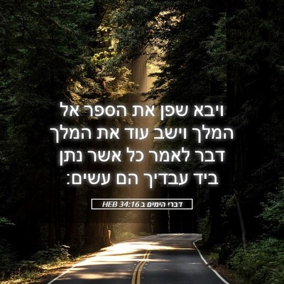 Picture 05 - דברי הימים ב 34:16 HEB - ויבא שפן את הספר אל המלך - Bible Verse Picture