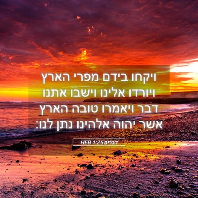 Picture 05 - דברים 1:25 HEB - ויקחו בידם מפרי הארץ - Bible Verse Picture