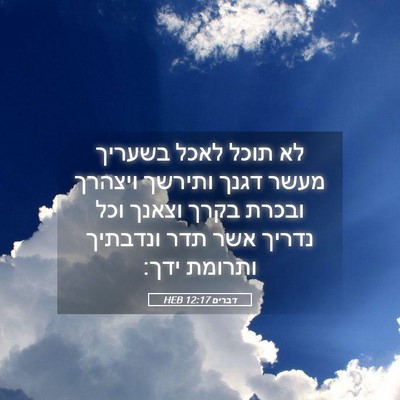 Picture 05 - דברים 12:17 HEB - לא תוכל לאכל בשעריך מעשר - Bible Verse Picture