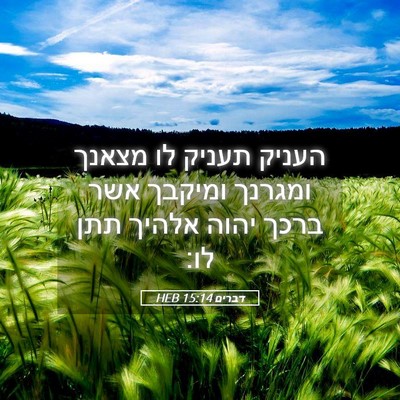 Picture 05 - דברים 15:14 HEB - העניק תעניק לו מצאנך - Bible Verse Picture