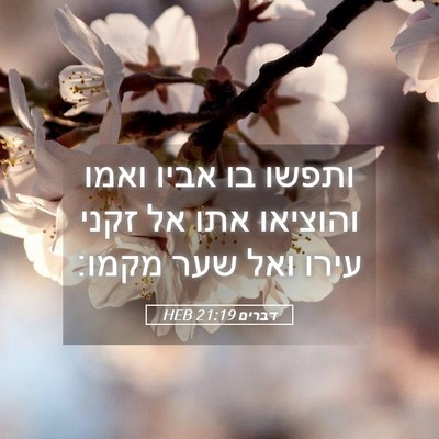Picture 05 - דברים 21:19 HEB - ותפשו בו אביו ואמו והוציאו - Bible Verse Picture