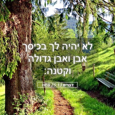 Picture 05 - דברים 25:13 HEB - לא יהיה לך בכיסך אבן ואבן - Bible Verse Picture