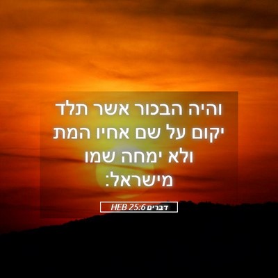 Picture 05 - דברים 25:6 HEB - והיה הבכור אשר תלד יקום על - Bible Verse Picture