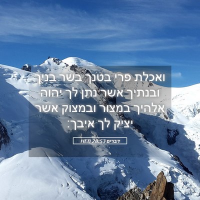 Picture 05 - דברים 28:53 HEB - ואכלת פרי בטנך בשר בניך - Bible Verse Picture