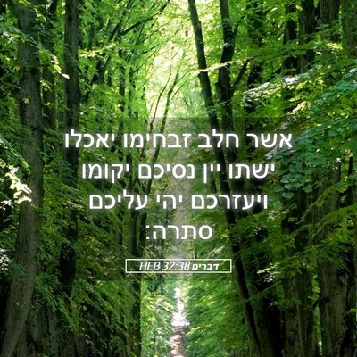 Picture 05 - דברים 32:38 HEB - אשר חלב זבחימו יאכלו ישתו - Bible Verse Picture