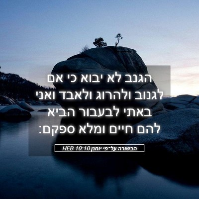 Picture 05 - הבשורה על־פי יוחנן 10:10 HEB - הגנב לא יבוא כי אם לגנוב - Bible Verse Picture