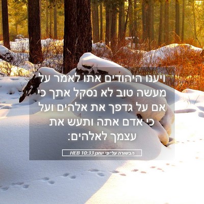 Picture 05 - הבשורה על־פי יוחנן 10:33 HEB - ויענו היהודים אתו לאמר על - Bible Verse Picture