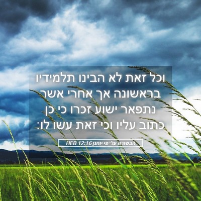 Picture 05 - הבשורה על־פי יוחנן 12:16 HEB - וכל זאת לא הבינו תלמידיו - Bible Verse Picture
