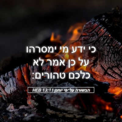 Picture 05 - הבשורה על־פי יוחנן 13:11 HEB - כי ידע מי ימסרהו על כן אמר - Bible Verse Picture
