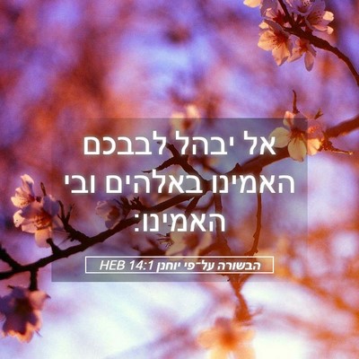 Picture 05 - הבשורה על־פי יוחנן 14:1 HEB - אל יבהל לבבכם האמינו - Bible Verse Picture