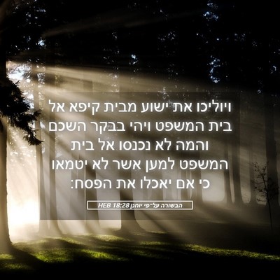 Picture 05 - הבשורה על־פי יוחנן 18:28 HEB - ויוליכו את ישוע מבית קיפא - Bible Verse Picture
